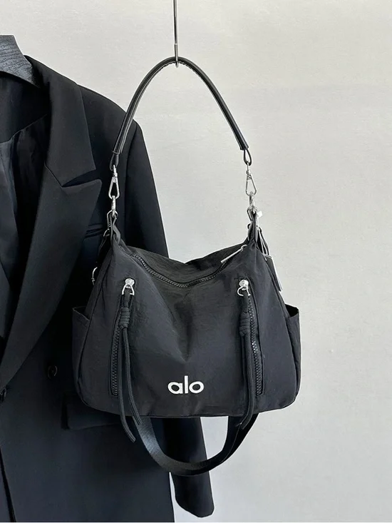 ALO Yoga Black Nylon Shoulder Bag with Silver Hardware - Picture 2 of 3